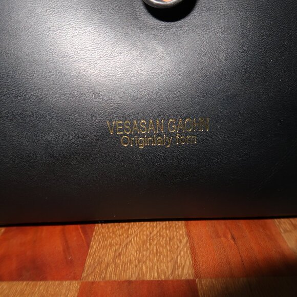 Vasasan Gaohn Black Hand Bag Purse Bag Gold Tone Hardware Zip and Buckle Closure - Picture 2 of 9